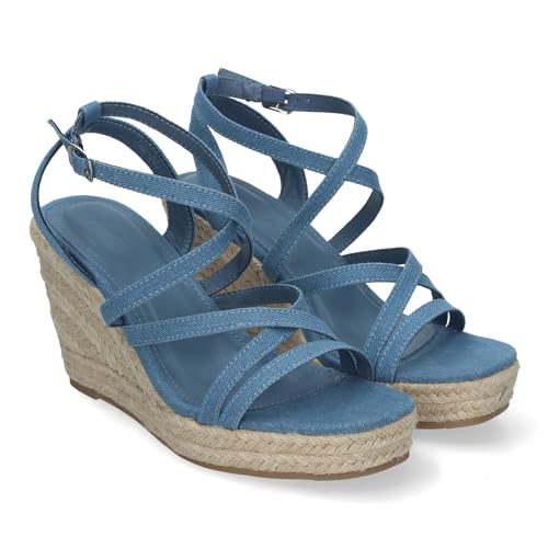 shoes&blues.es 83352 Sandalias de Cuna para Mujer con Tiras Cruzadas, Elegantes y Confortables con Cierre de Hebilla Ajustable. Azul Talla 41