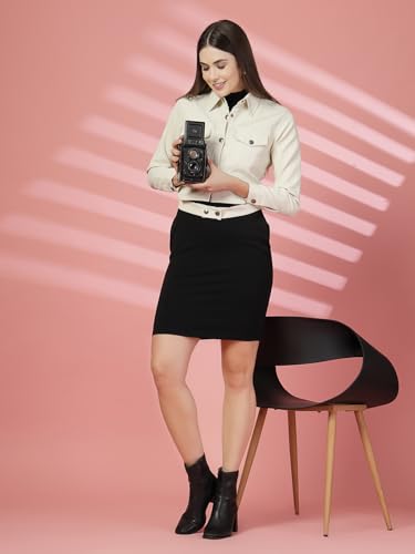 Image of CHKOKKO Solid Crop Jackets for Women stylish latest Long Sleeve Stylish Winter Shirt Jacket Casual Outerwear for Office