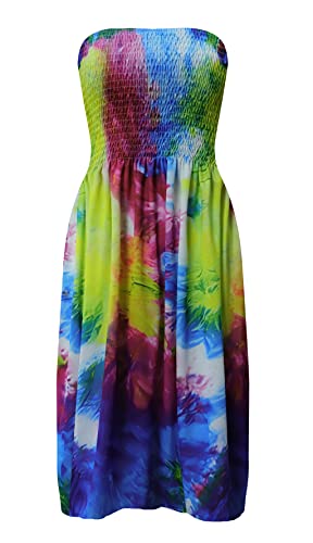 Image of Sun Dresses Women Summer Casual Strapless Dress Womens Cover ups for Swimwear Beach tie dye S