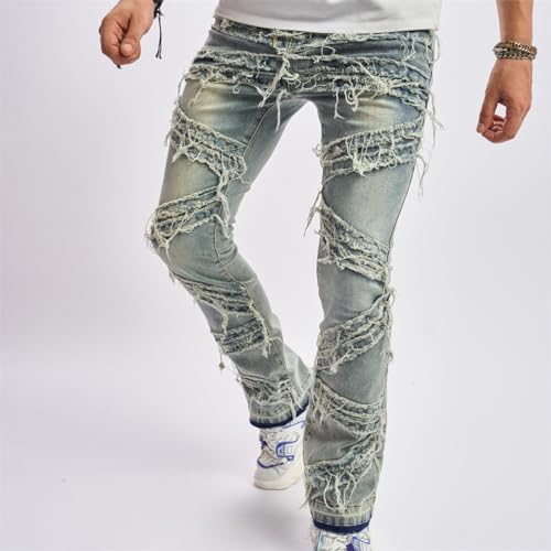 Men's High Waisted Stacked Ripped Loose Slim Fit Jeans Y2K Fashion Denim Pants Streetwear4