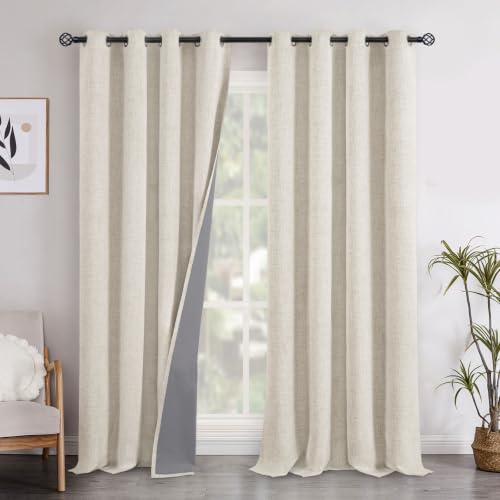 YoungsTex Extra Long Linen Blackout Curtains 96 Inch Length for Bedroom