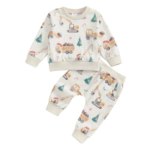 Image of Lenjindjer Toddler Baby Boy Valentines Day Outfits Truck Heart Print Long Sleeve Tops Sweatpants Infant Farm Spring Clothes