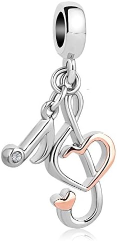 ZakiaHo Heart Love Music Notes Symbol Charms for Bracelets Rose Gold Plated Dangle Charm Beads Compatible with Pandora Bracelets