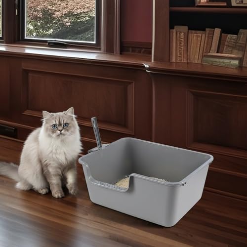 4 areneros plásticos altos para gatos con palas, gris miniatura 6