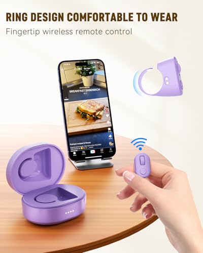 Anillo de desplazamiento con punta de dedo Tik Tok, volteador de página para iPhone iPad, control remoto Bluetooth con carcasa de carga Compatible con iOS, teléfonos Android, tabletas - Lila - imagen 4
