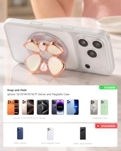 BANGMANG [2026 All-New] for MagSafe Clover Phone Grip, Glitter White - 5