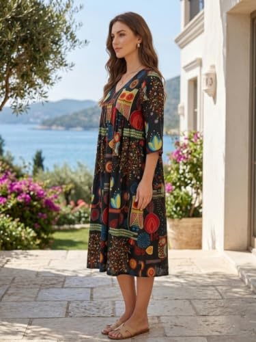 Image of Leriya Fashion Dress for Women | Stylish Western One Piece Dress for Women Short & Long Fit & Flare | Ankle Length Casual Summer Dresses for Beach & Stylish Party Outifits 3 /4 Sleeve