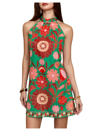 Image of Floerns Women's Sleeveless Floral Print Sundress Halter Neck A Line Short Dress