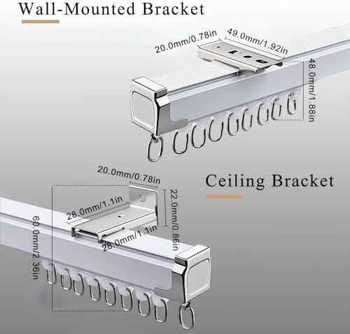 Sliding Ceiling Curtain Rod | 1.6-19.6 Ft Adjustable Rail Track | Silent Pulleys Drapery System for Apartments, Studios, Open Spaces (85cm/2.79ft)