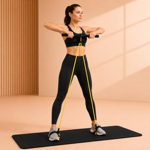 Image of DOLTAS Tummy Trimmer for Men and Women - Resistance Band Leg Ab Full Body Exercise - Muscle Training and Fat-Burning Home Gym Equipment (Yellow & Black)