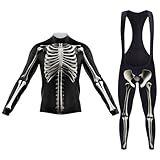 Halloween Men's Cycling Jersey Set Biking Outfit Quick-Dry Bib Bicycle Jersey Padded Pants Biking Outfits (Skeleton, M)