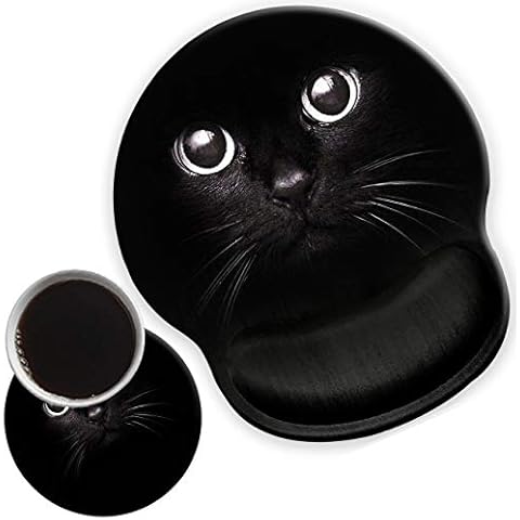 ZHEERIY, Ergonomic Mouse Pad with Gel Wrist Support for Home Office Efficient Working, Non-Slip Comfortable Mousepad for Easy Typing Pain Relief Black Cat Cover