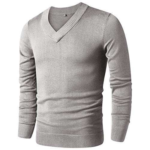 LTIFONE Sweaters for Men, Mens V Neck Sweater Slim Fit Comfortably, Knitted Long Sleeve Sweater, Men Casual Business Pullover Dress Sweater (Grey,M)