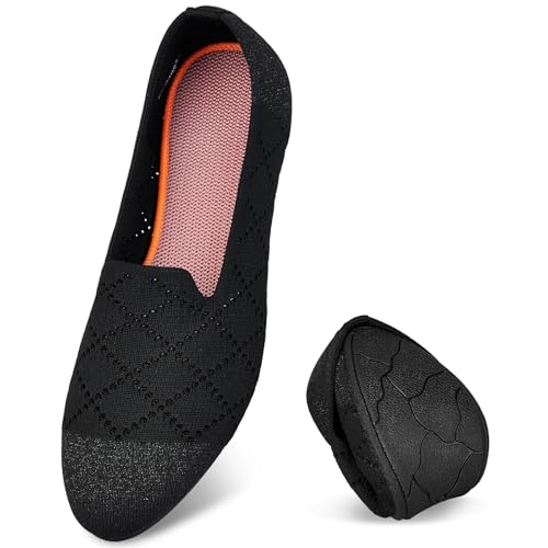 Puxowe Ballerines Femme Confortables - Chaussures Élégantes Slip-on en Tricot Ballerina Plate pour Femme 41.5 EU Black/Orange