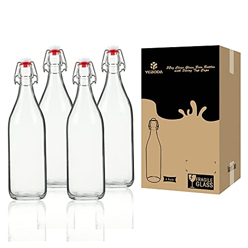 Image of YEBODA 32 oz Clear Swing Top Glass Bottles with Airtight Lids, 4 Pack