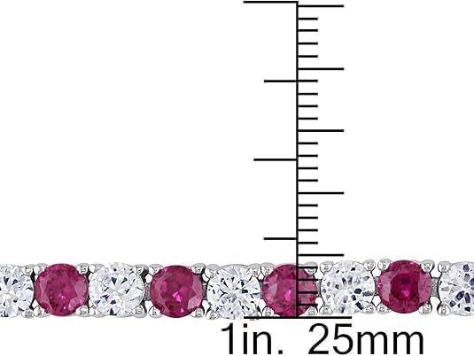 925 Sterling Silver Lab Created Ruby and White Diamond wedding tennis Bracelet, 14K White Gold Finish