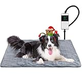 PatiencET Heated Dog Bed, 24'' x 35'' Temperature Adjustable Cat Dog Heating Pad with Timer Indoor, Pet Heating Pad for Cats Dogs, Cat Dog Warming Pad Bed with Metals Chew Resistant Cord
