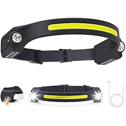 Cargador Frontal Minero Puersit Linterna Frontal LED, Linterna Frontal Recargable con 5 Modos de Luz 260° Detector de Movimiento, Linterna Frontal Impermeable Ligera para Correr Pescar Trabajar