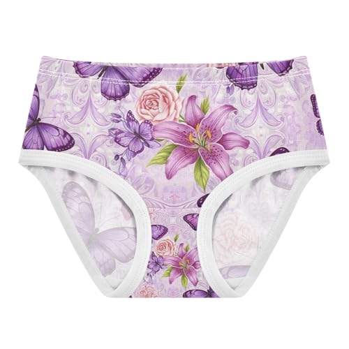 Toddler Girl Panties, Purple Butterflies Cotton Girls Underwear, 2T–8 Years