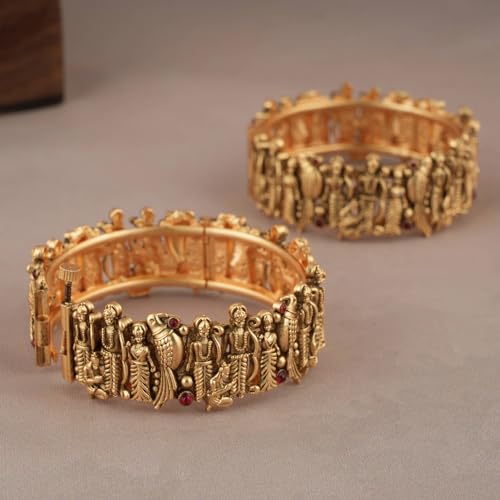 Shining Diva Fashion 18k Gold Plated Lord Ram Sita Bangles for Women | Set of 2 Bangles Set | Latest Stylish Traditional Kada Bangles | Just Like Real Gold Jewellery | Ram Parivar Temple Bangles