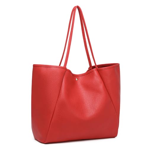 Image of Dreubea Large Leather Tote Bag for Women - Big Work Bag, Spacious Minimalist Handbag, Tote Handbag for Office