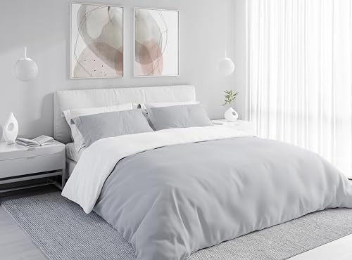 Wolkenfeld Bettwäsche 135x200 4teilig - Zweifarbig Grau Weiß - kuschelig...