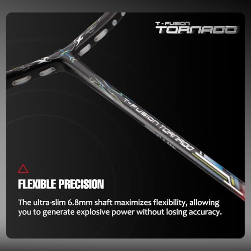 Image of Hundred T-Fusion Tornado Badminton Racket with Full Cover | ≤32 lbs | Performance Racket | Sturdy Frame & Smooth Swing | Offensive Shots & Fast Game