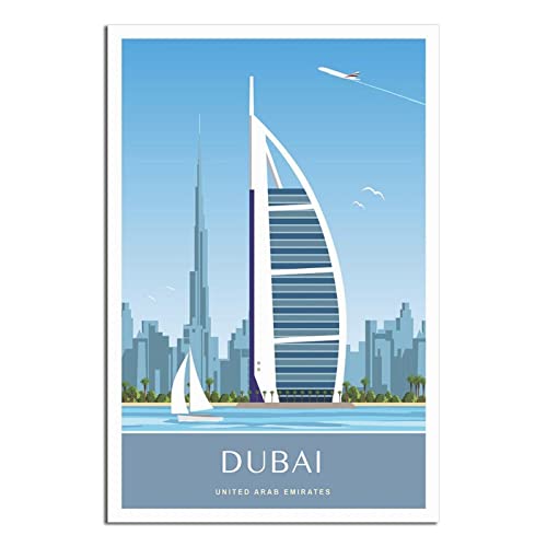 Poster de voyage vintage Dubai UAE Burj Al Arabe Poster décoratif moderne sur toile pour chambre à coucher