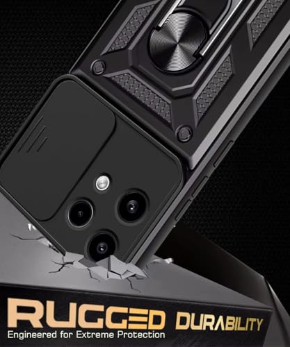 Image of WOW IMAGINE Tough Armor Bumper Mobile Back Case for Nothing Phone 3A Lite | Sliding Camera Cover | Shock Proof 360 Protection | Hybrid PC + TPU | Ring Holder with Kickstand - Black