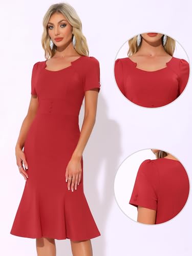 Image of Allegra K Vintage 50s Dress for Women's Retro Cocktail Work Mermaid Midi Dress