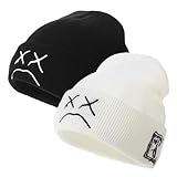 NNCEVM Fashion Beanie for Men Beanies Women,Warm Winter Hats for Men Embroidery Unisex Knit Hat Skull Cap(Black+White)