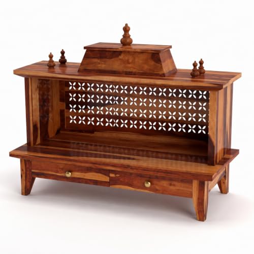 Image of Varsha Furniture Sheesham Wood Pooja Mandir for Home Wooden Temple | Brown