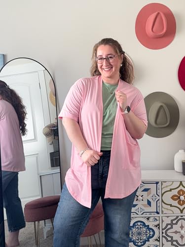 Image of IN'VOLAND Women Plus Size Lightweight Cardigan Short Sleeve Open Front Casual Summer Kimonos Cardigans with Pockets