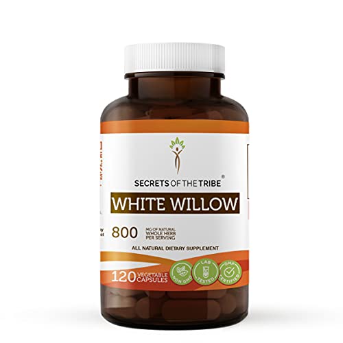Secrets Of The Tribe White Willow Capsules 800 mg Organic White Willow (Salix Alba) Dried Bark, Pain Relief Supplement (120 Capsules)