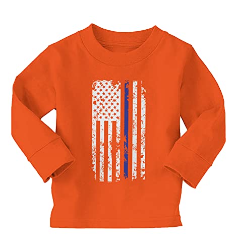 Haase Unlimited Blue Line American Flag - Support Police Long Sleeve Toddler Cotton Jersey Shirt (Orange, 4T)