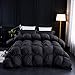 Three Geese Pinch Pleat Waterfowl Feathers and Down Comforter Cal King Size Duvet Insert,750+ Fill Power,1200TC 100% Cotton, Premium All Seasons Black-Gray Warm Hotel Comforter with 8 Tabs.