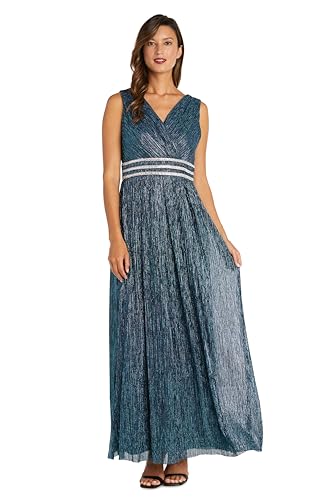 Image of R&M Richards Women's Sleeveless Maxi Dress - V-Neck Pleated Long Formal Gown W /Rhinestone Trim - Party & Cocktail Attire