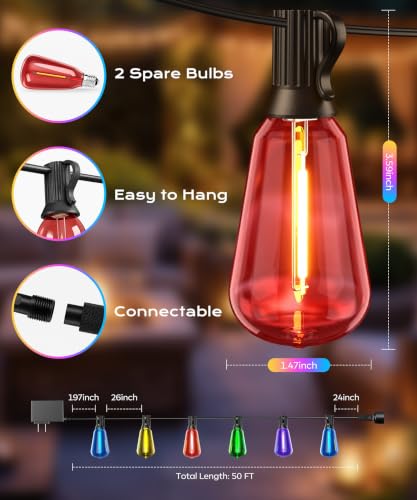 Outdoor String Lights 50FT RGB color changing Patio Lights for Outside - image 7