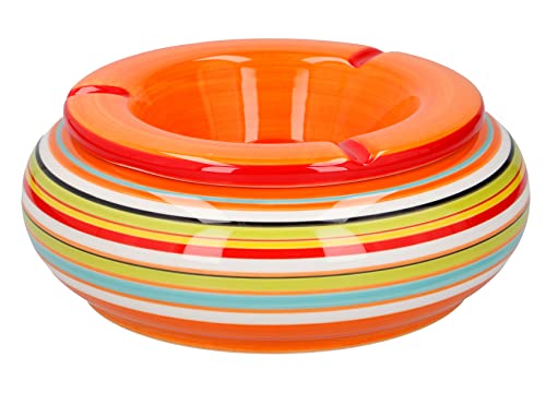 Bubble-Store XXL-Wind-Aschenbecher mit abnehmbarem Deckel, Keramik Sturmaschenbecher, Tischaschenbecher für den Innen- und Außenbereich (Ø 19 cm, Orange)