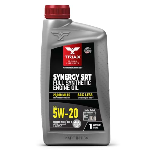 TRIAX Synergy SRT 5W-20 - Full Synthetic, Friction Modified Engine Oil - 20K Miles, API SP Licensed, 3x Wear Protection - Nano Boron and Moly Friction Modified (1 Quart)