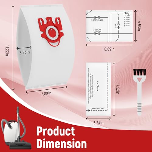 Image of 3D Airclean Dust Bags Replacement for Miele FJM Vacuum Compact C2 Compact C1 Complete C1 S241 S290 S300i S500 S700 S4 S6 Series (Pack of 15) with 3 Motor Protection Filters 3 Air.Clean Filters