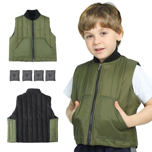 Hugsmiling Weighted Vest for Kids - Adjustable Compression Vest With Four Removable Weights Included - Zipper and Pockets Design (Medium)