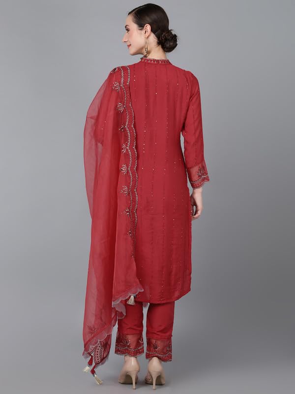 Image of Vaamsi Women's Poly Silk Solid Straight Kurta Pant With Dupatta | kurta sets for woman