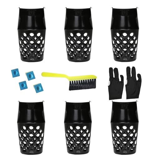 RIVERCHORD Pool Table Pockets Replacement Set of 6 Large Capacity Plastic Web Pockets Fits Most Standard Billiard Tables with 6-Inch Brush 4 Chalk Cubes & 1 Pair Basic Gloves