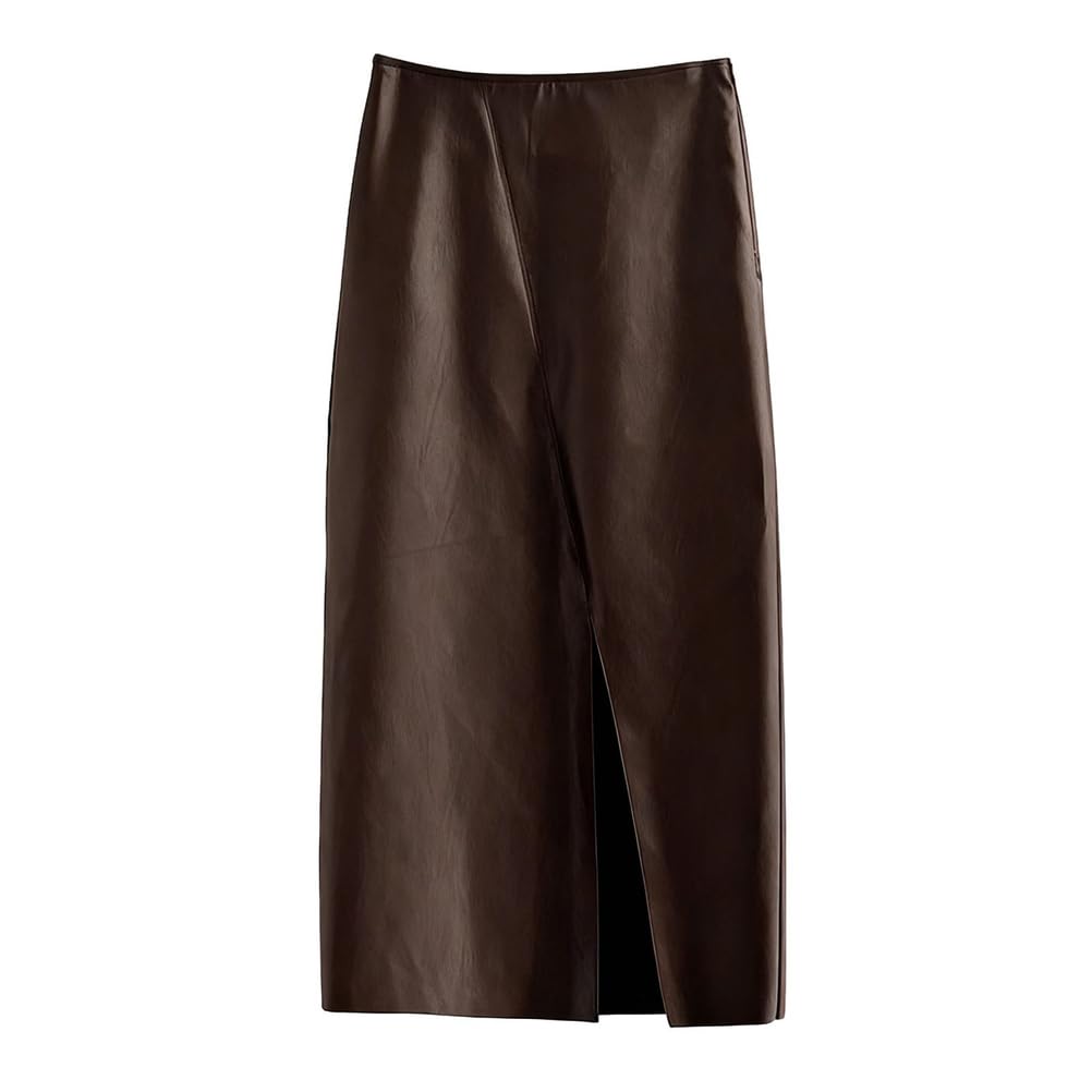 Elegancka damska spódnica midi z PU skóry, dopasowana, z rozcięciem, z wysokim stanem, casualowa, seksowna, biznesowa do biura