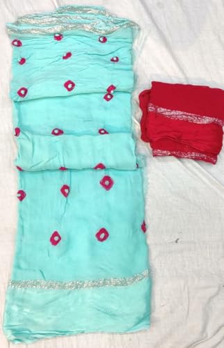 Image of Womens Jaipuri Bandhej Laddu Print Georgette Saree for Women, Pure Satan PTA Fabric