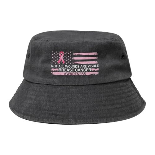 Qauirfe Not All Wounds are Visible Breast Cancer Awareness Fashion Cowboy Denim Fisherman Hat Outdoor Fishing Cap Sun