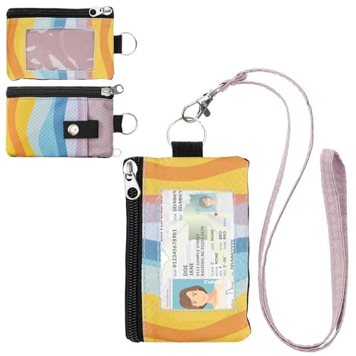 Image of Minimalist RFID Wallet with Lanyard, Multi-functional ID Case with 2 Zipper Pockets and Key Chain for Men and Women, Tactical Badge Pouch Cards Holder, Coin Purse for Travel Sports - Two-Tone