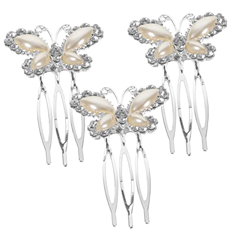 TOGEVAL 3個ブライダル用 水晶装飾 ヘアコーム パール付き 結婚式用 髪飾り