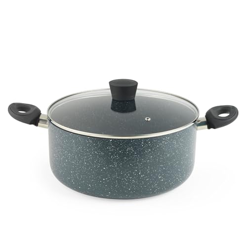 Russell Hobbs RH03410EU7 Nightfall Stone 28 cm Stockpot – Non-Stick Cooking Pot, Tempered Glass Lid, Induction Suitable, Durable Aluminium Cookware, Soup Pan, Easy Clean, PFOA-Free, Soft-Touch Handles